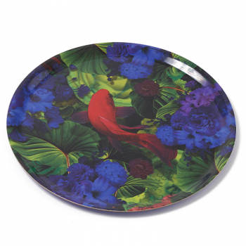 Gangzai round Tray, Junglkoi paint Lacquer multicolor, side